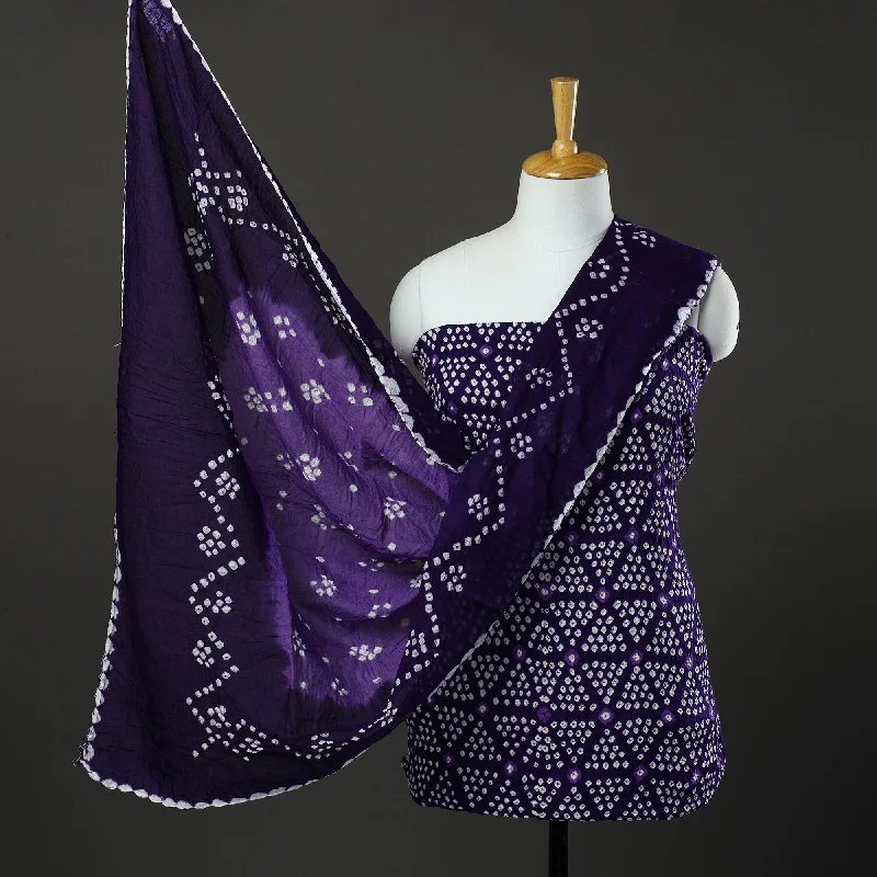 Fantastic Offers Purple - 3pc Tie & Dye Satin Cotton Bandhani Dress Material 30