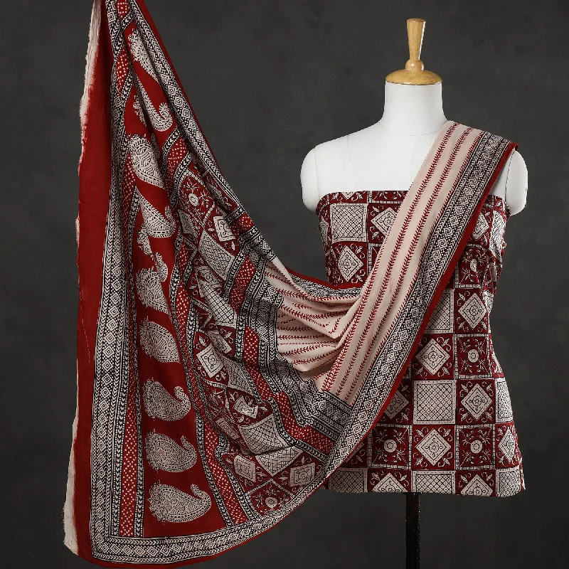 Bonus Savings Red - 3pc Bagh Print Cotton Dress Material Set