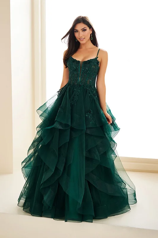 Price Rollback Ellie Wilde EW36225 Long Lace Ball Gown Formal Ruffled Beaded Prom Dress