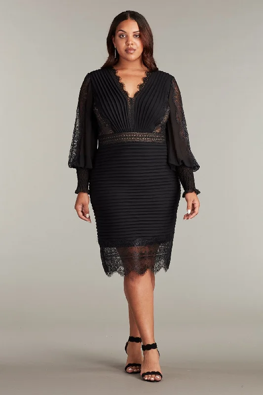 Deal of the Day Tadashi Shoji BOS21070MXQ Long Sleeve Plus Size Pleated Cocktail Dress