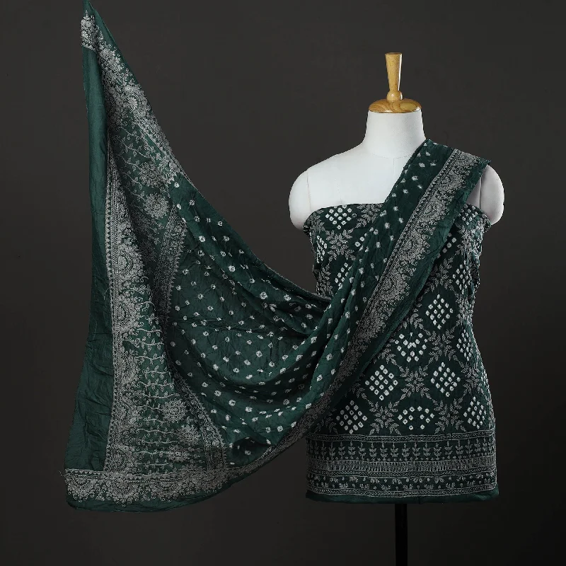 Extra Savings Green - 3pc Kutch Tie-Dye Satin Cotton Bandhni Dress Material 54