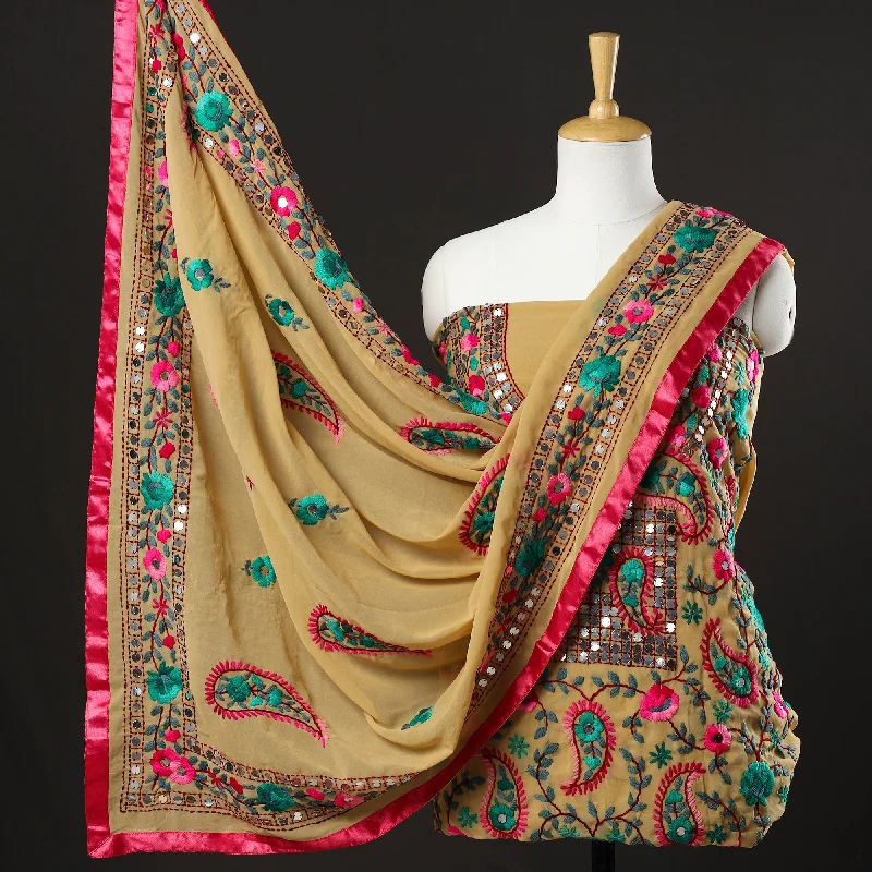 Discount Extravaganza Brown - 3pc Phulkari Embroidery Chapa Work Georgette Suit Material Set 36 Discount Extravaganza Brown - 3pc Phulkari Embroidery Chapa Work Georgette Suit Material Set 36