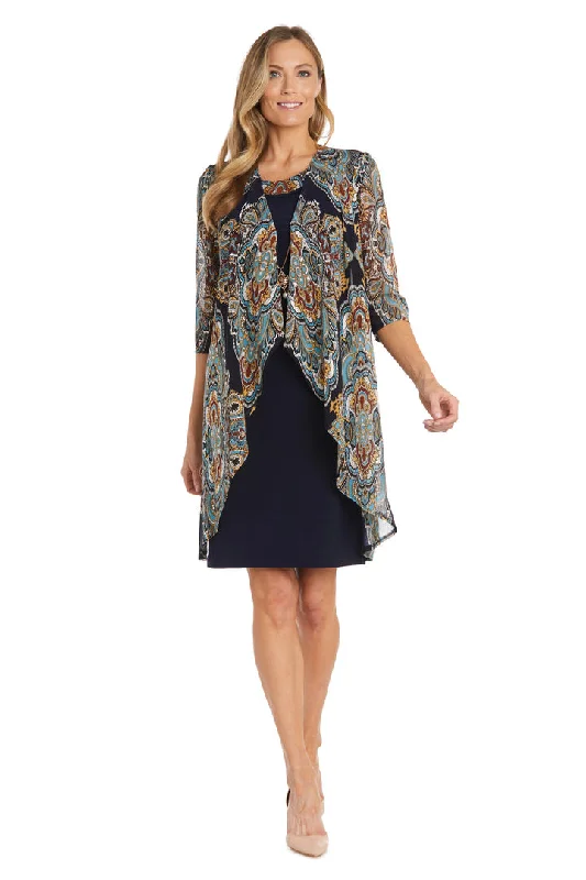 Overstock R&M Richards 1567 Short Mother of the Bride Jacket Print Dress