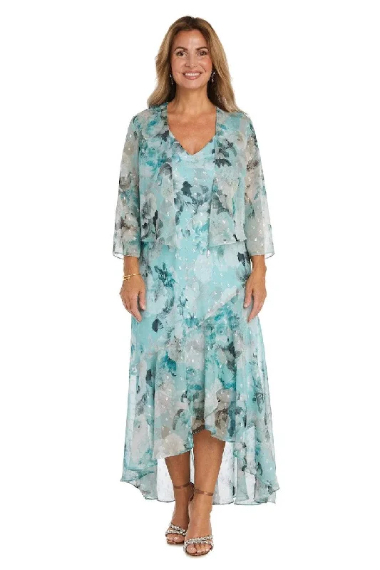 Referral Discount R&M Richards 9966 High Low Floral Jacket Dress