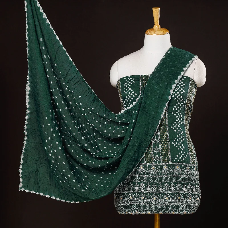 Don't Wait Green - 3pc Kutch Bandhani Tie-Dye Satin Cotton Suit Material Set