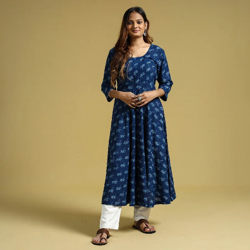 Epic Deals Blue - Dabu Block Printed Cotton Flared Gher Dress