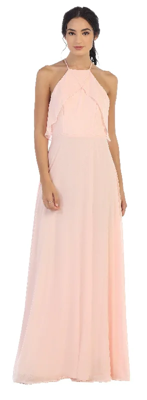 Shop and Save Long Bridesmaids Ruffle Halter Chiffon Dress