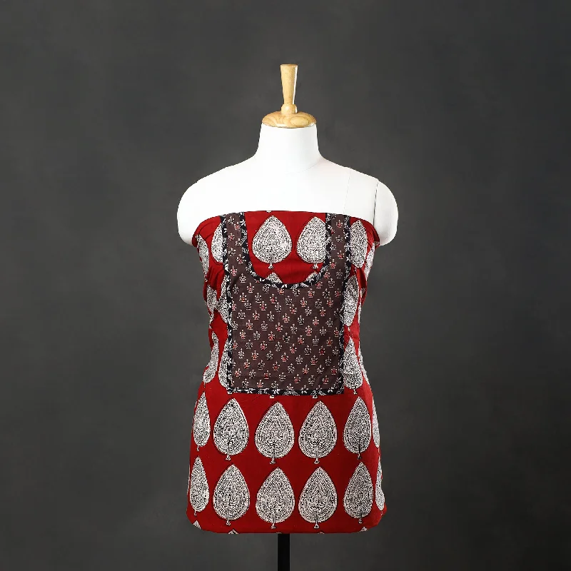 Big Discounts Red - Bagh Print Cotton Kurta Material with Patchwork (3.1m) 14