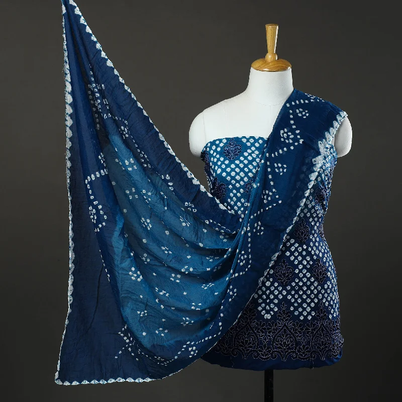 Price Drop Blue - 3pc Tie & Dye Satin Cotton Bandhani Dress Material 69