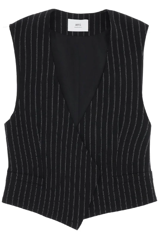 Super Deal Ami Alexandre Matiussi Women's Virgin Wool Pinstripe Waistcoat