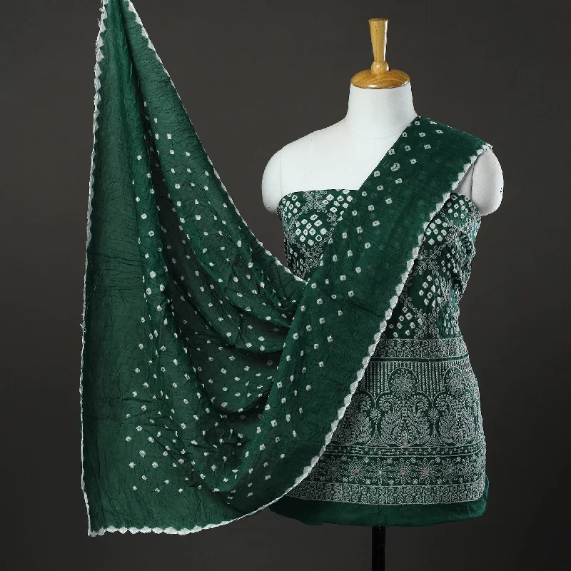 Reduced Prices Green - 3pc Tie & Dye Satin Cotton Bandhani Dress Material 21