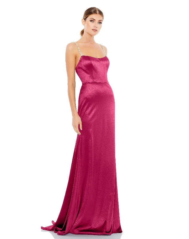 Exclusive Offers Mac Duggal Long Prom Beaded Straps Satin Gown Sale