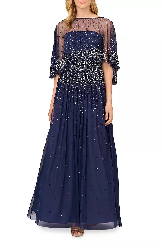 Today’s Deal Aidan Mattox MD1E208169 Long Formal Removable Beaded Cape Dress