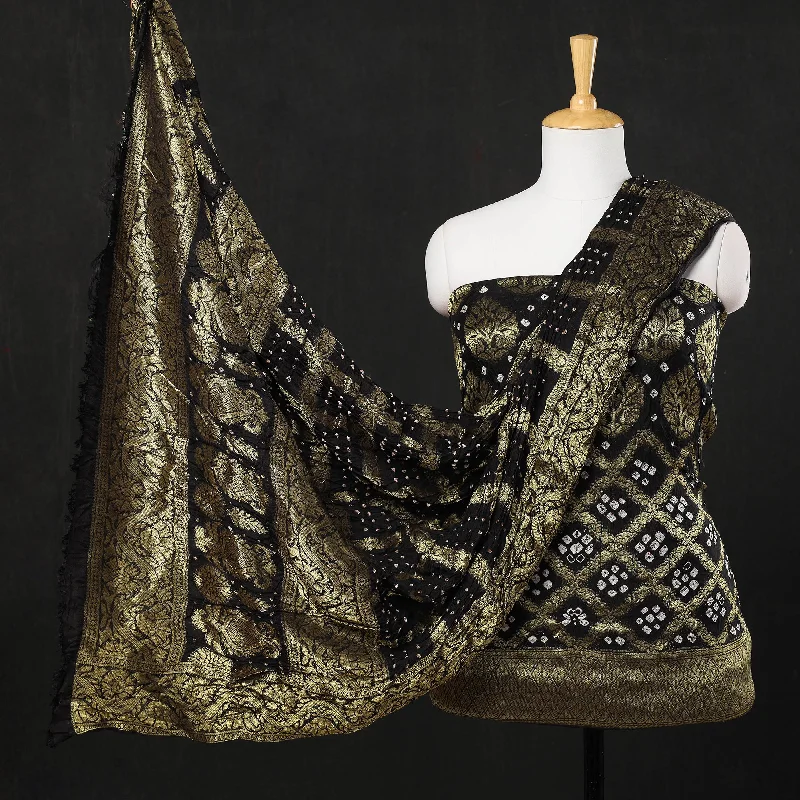 Weekend Deal Multicolor - 3pc Kutch Bandhani Tie & Dye Jacquard Silk Heavy Zari Work Suit Material Set