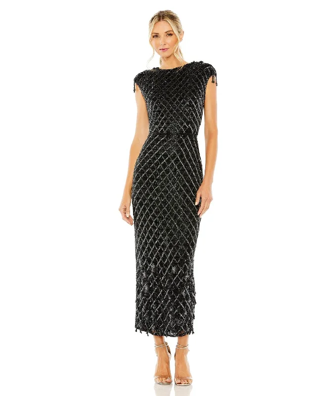 Best Deals Mac Duggal 5776 Formal Beaded Fringe Midi Dress