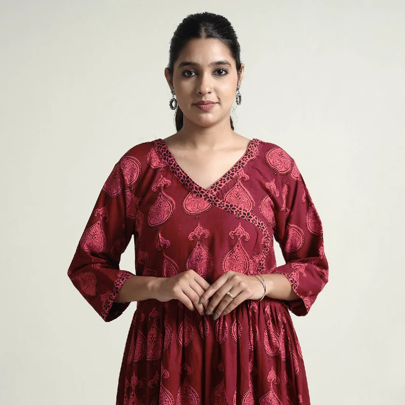 Reduced Prices Maroon - Bagh Block Printed Cotton Dress