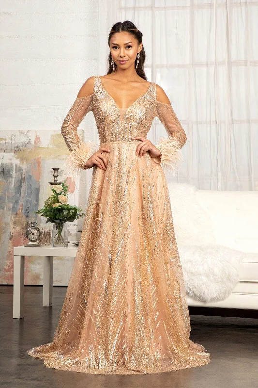 Markdowns Long Sleeves Glitter A Line Long Prom Dress