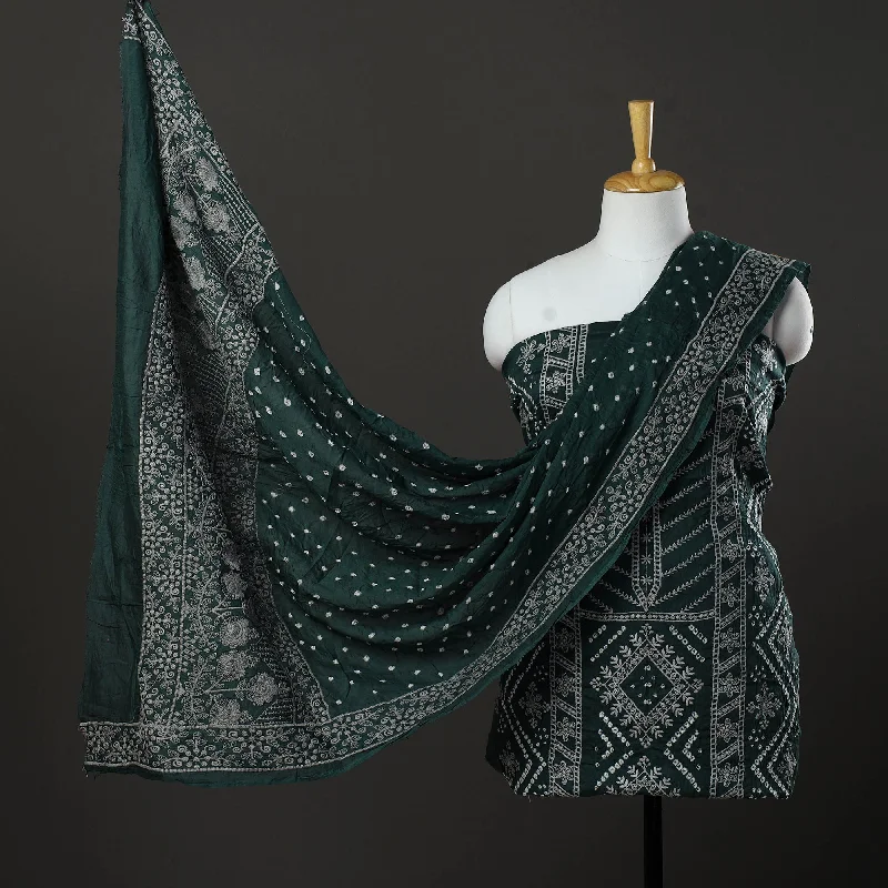 Sale Event Green - 3pc Kutch Tie-Dye Satin Cotton Bandhni Dress Material 35