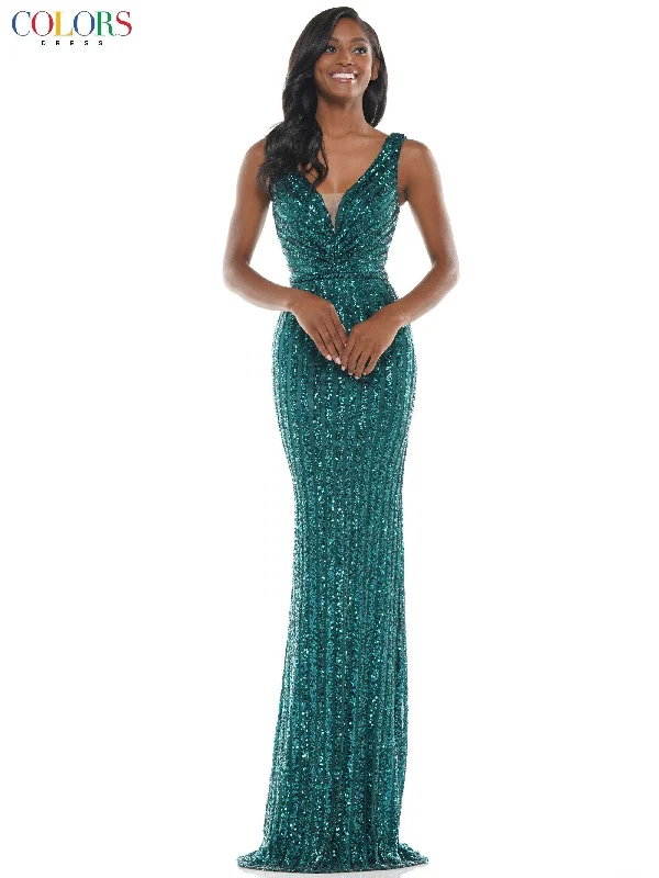 Shop and Save Colors G1042 Colors Long Sleeveless Fitted Prom Gown Sale