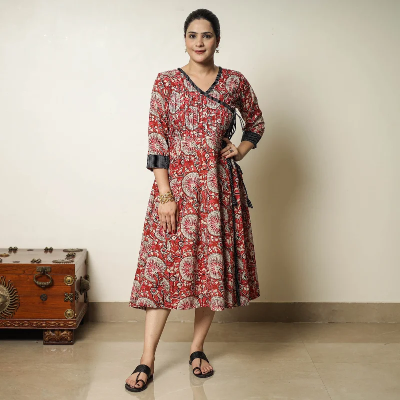 Bargain Bin Red - Bagru Block Printed Cotton Angrakha Flared Dress 10