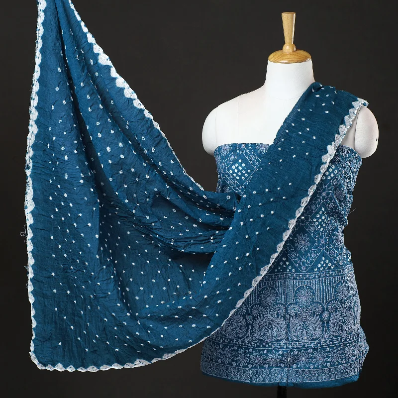 Deal of the Day Blue - 3pc Kutch Bandhani Tie-Dye Mirror Work Satin Cotton Suit Material Set 64 Deal of the Day Blue - 3pc Kutch Bandhani Tie-Dye Mirror Work Satin Cotton Suit Material Set 64