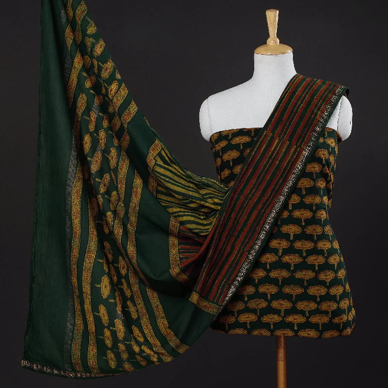 Must-Have Deals Green - 3pc Akola Block Printed Cotton Suit Material Set