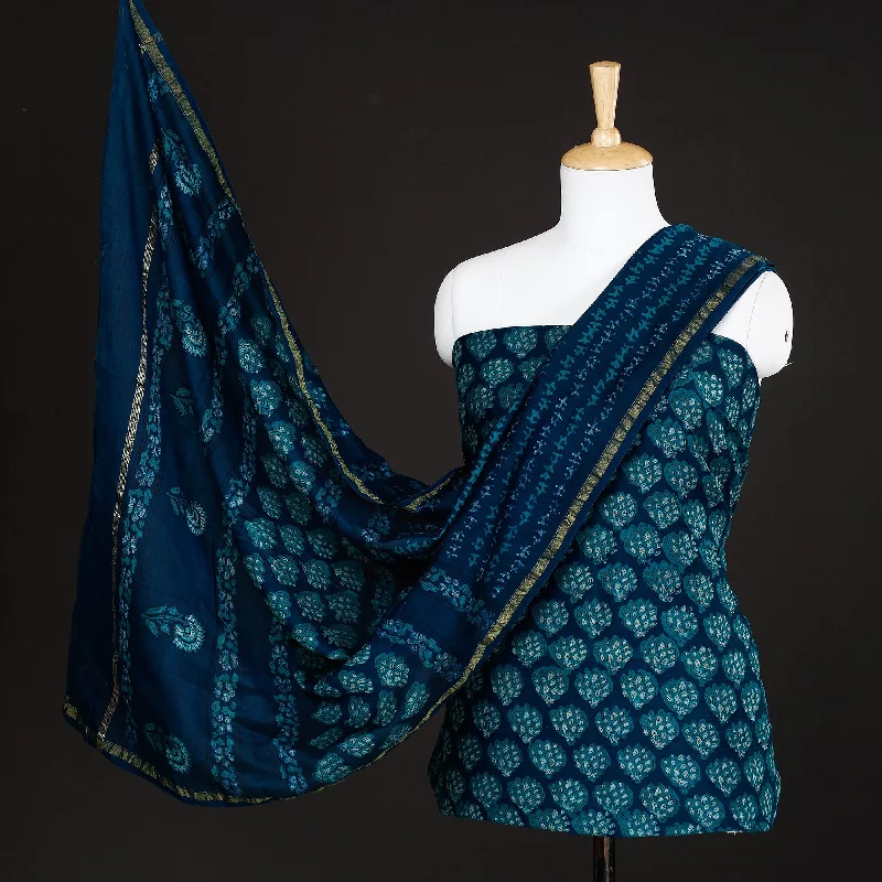 Crazy Deals Blue - 3pc Akola Block Printed Chanderi Silk Suit Material Set
