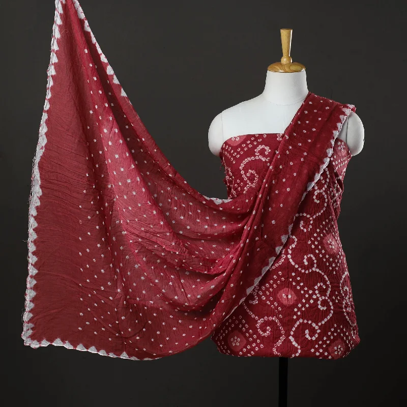 Lowest Prices Maroon - 3pc Kutch Tie-Dye Satin Cotton Bandhani Dress Material 109