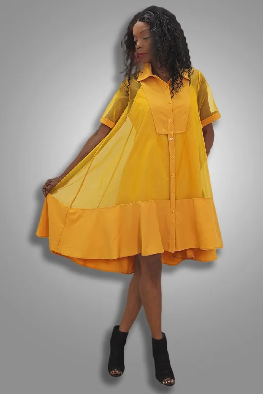 New Markdowns Short Sleeve High Low Button Down Chiffon Dress