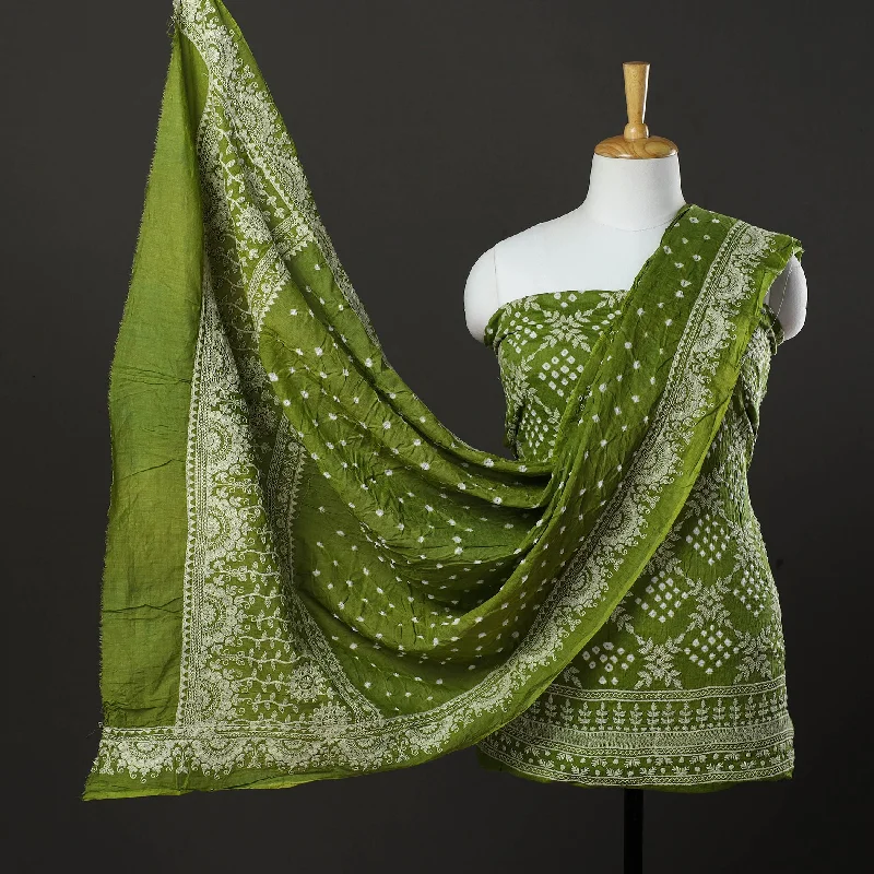 Super Bargain Green - 3pc Kutch Tie-Dye Satin Cotton Bandhni Dress Material 14