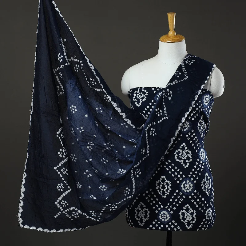 Price Drop Alert Blue - 3pc Tie & Dye Satin Cotton Bandhani Dress Material 39