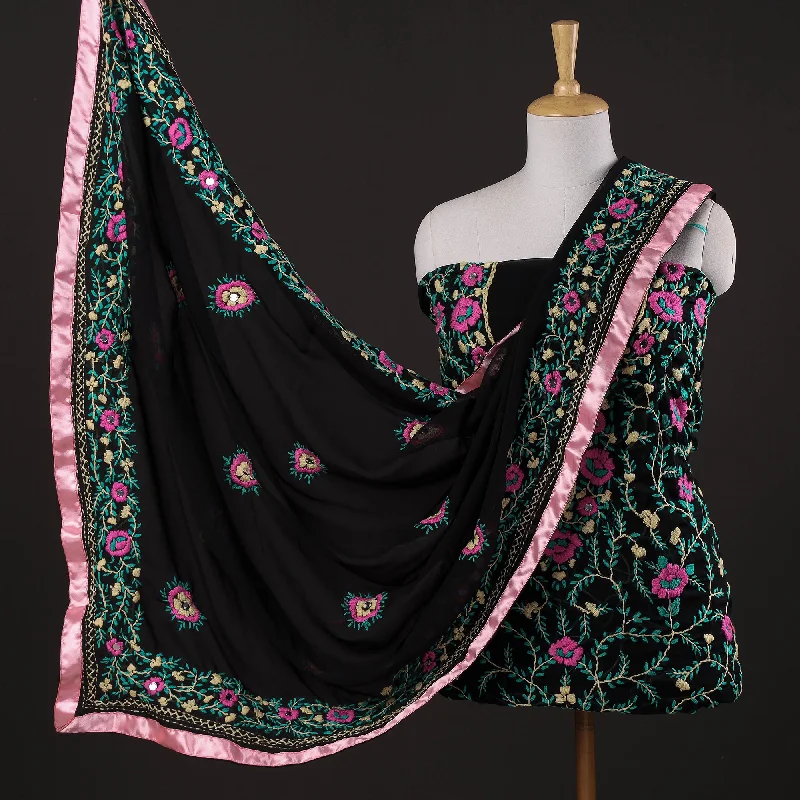 Major Savings Black - 3pc Phulkari Embroidery Georgette Suit Material Set