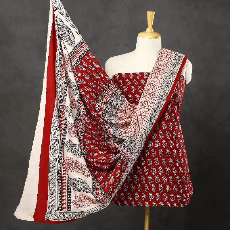 Special Discount Red - 3pc Bagh Print Cotton Dress Material Set 87