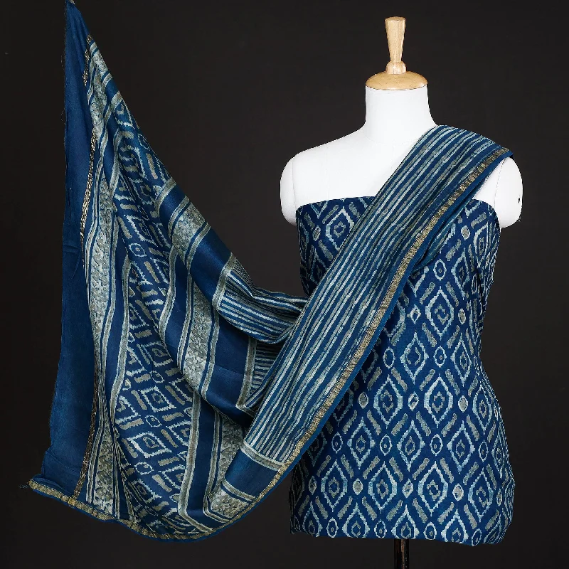 New Deals Blue - 3pc Akola Block Printed Chanderi Silk Suit Material Set