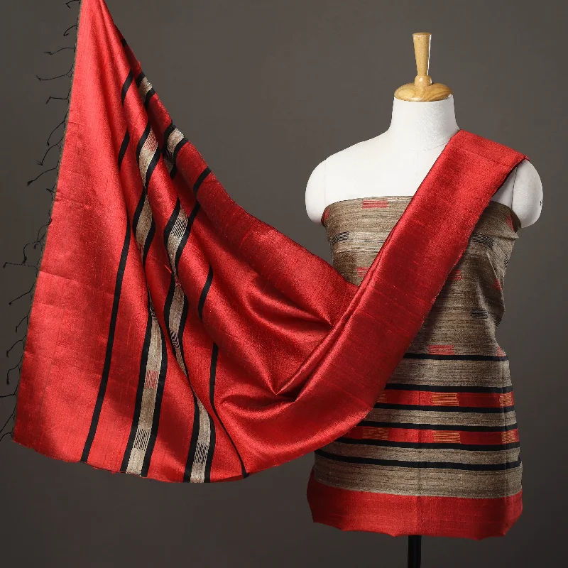 Incredible Offers Brown - 3pc Bhagalpuri Handloom Tussar Silk Dress Material 09