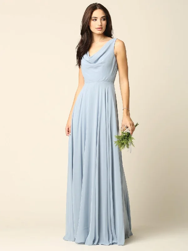 Stock Clearance Long Formal Sleeveless Cowl Neck Dress Bridesmaids