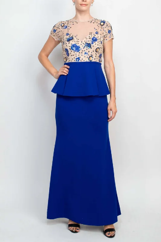 Mega Deal Aidan Mattox MD1E202604 Long Ruffle Formal Peplum Dress
