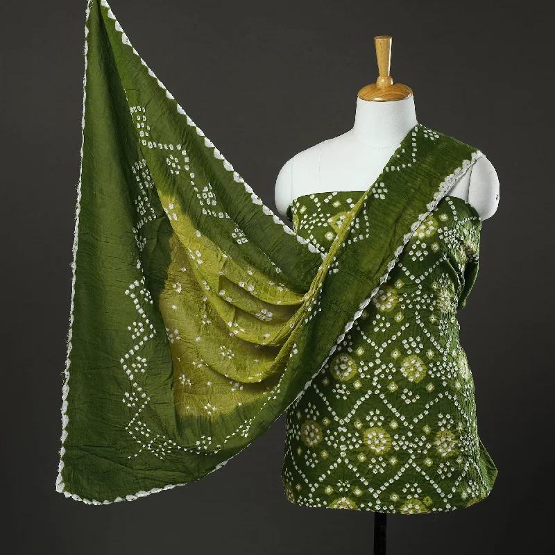 Anniversary Sale Green - 3pc Tie & Dye Satin Cotton Bandhani Dress Material 54