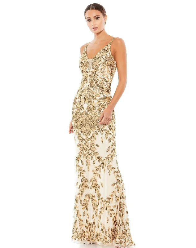 Price Meltdown Mac Duggal Embellished Gold Leaf Evening Gown Sale