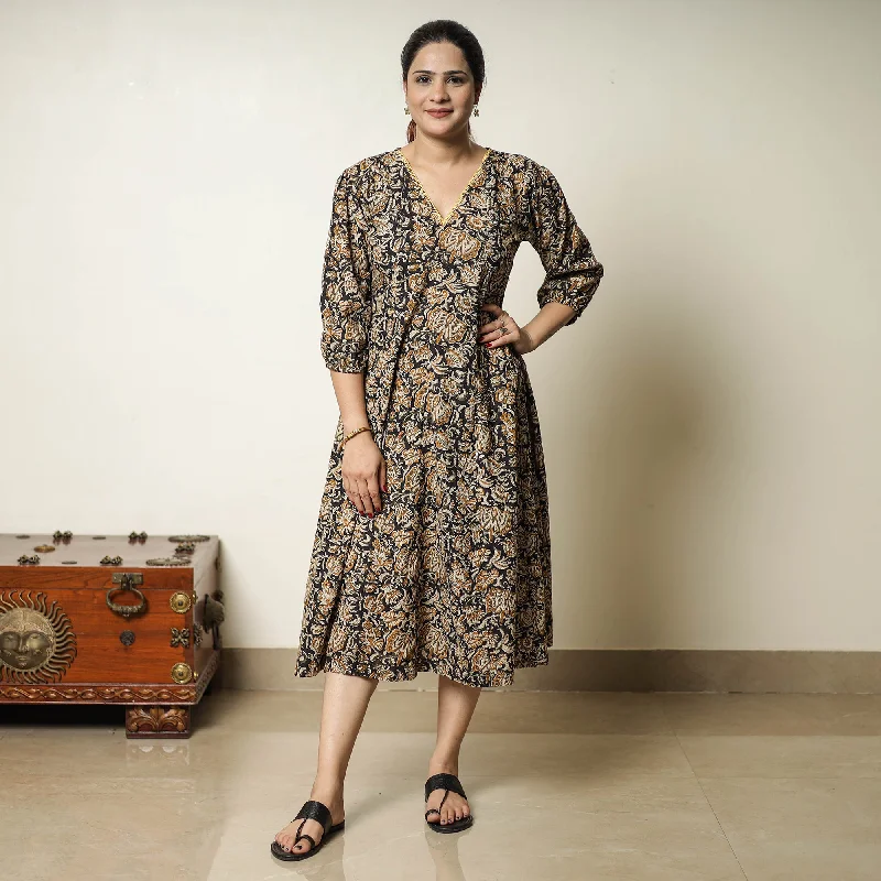 New Deals Black - Bagru Block Printed Cotton Flared Dress 03