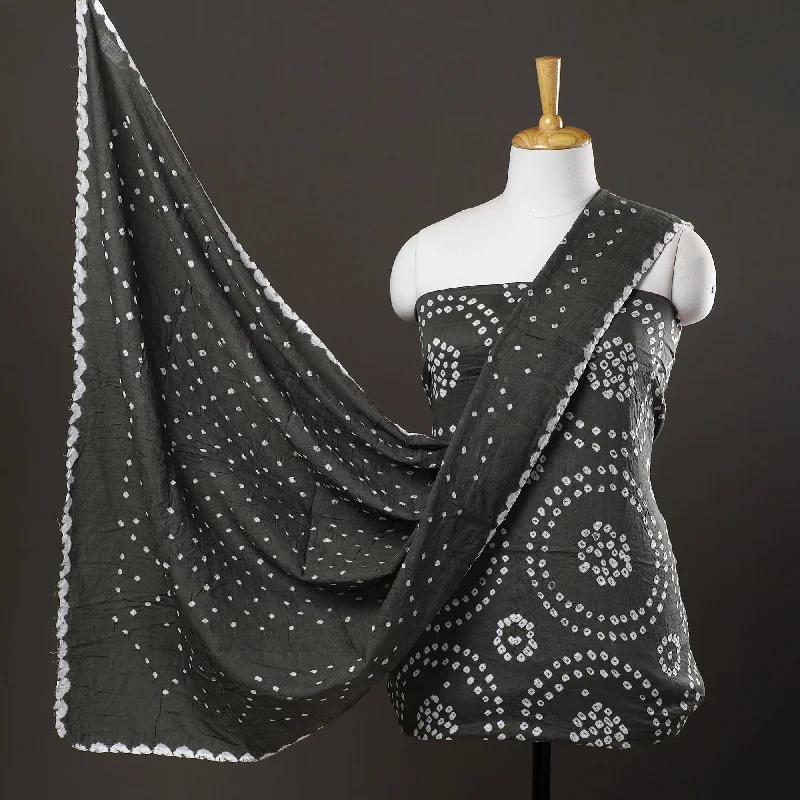 Final Clearance Grey - 3pc Satin Cotton Kutch Bandhani Dress Material 42