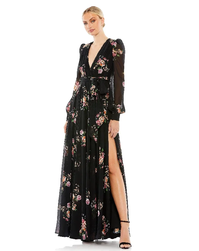 Price Rollback Mac Duggal 55661 Long Sleeve Formal Long Floral Dress