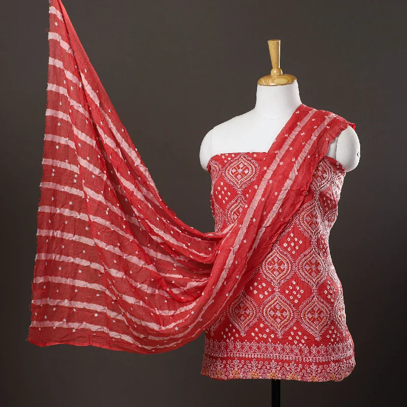 TIME-Limited Offer Red - 3pc Satin Cotton Kutch Bandhani Dress Material 05