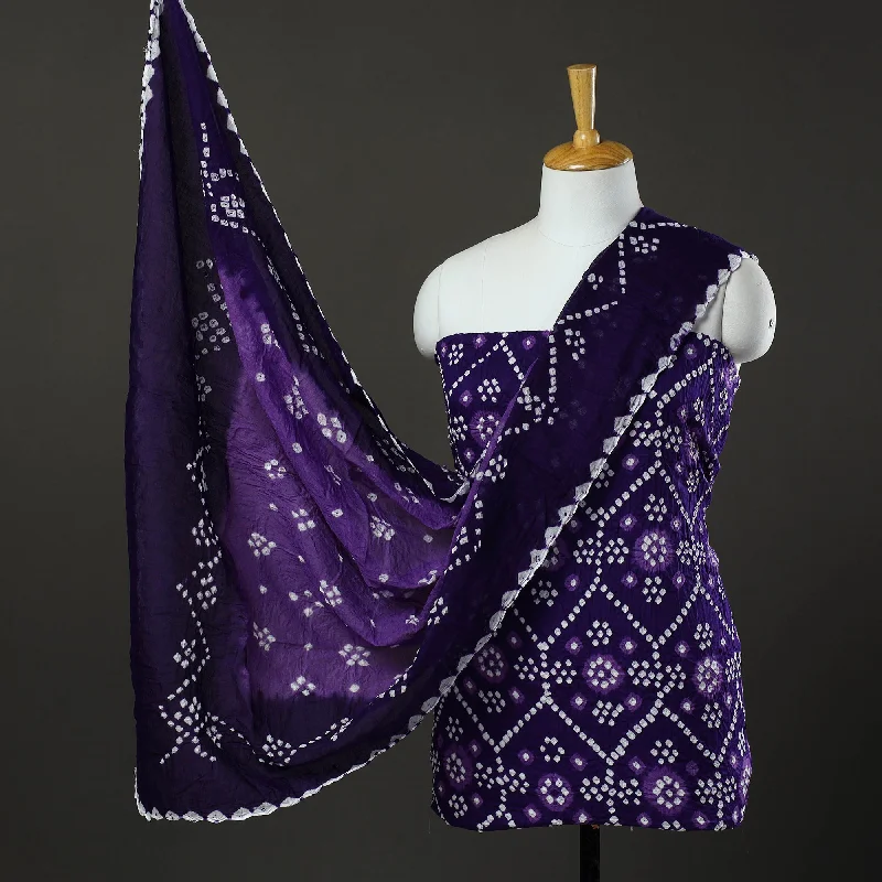 Extra Savings Purple - 3pc Tie & Dye Satin Cotton Bandhani Dress Material 32