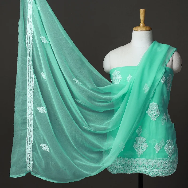 Mega Sale Green - 3pc Lucknow Chikankari Hand Embroidery Georgette Suit Material Set 04 Mega Sale Green - 3pc Lucknow Chikankari Hand Embroidery Georgette Suit Material Set 04