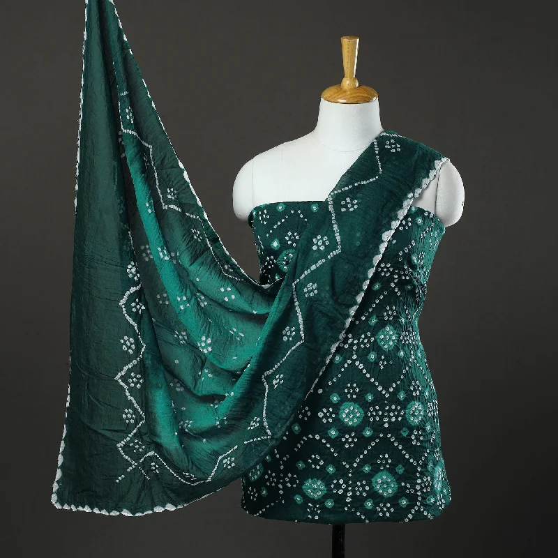 Bargain Bin Green - 3pc Tie & Dye Satin Cotton Bandhani Dress Material 46