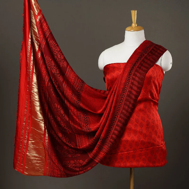 Exclusive Access Red - 3pc Modal Silk Bagh Print Suit Material 06