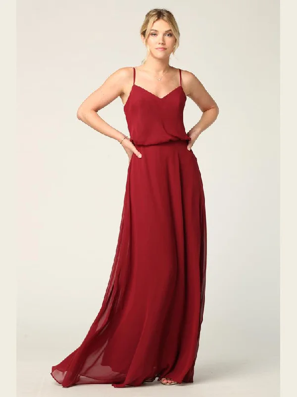 Super Bargain Long Spaghetti Strap Blouson Bridesmaids Dress