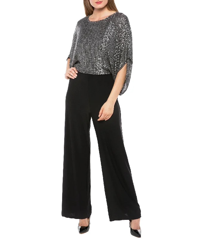 Members Only Marina  Sequin Dolman Sleeve Split Jumpsuit