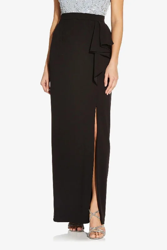 Deal Frenzy Adrianna Papell AP1E208390 Waist Ruffled Slit Side Solid Long Knot Crepe Skirt Deal Frenzy Adrianna Papell AP1E208390 Waist Ruffled Slit Side Solid Long Knot Crepe Skirt